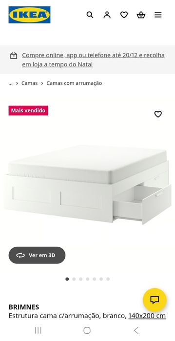 Cama de casal, com colchão, cor branca da marca Brimnes