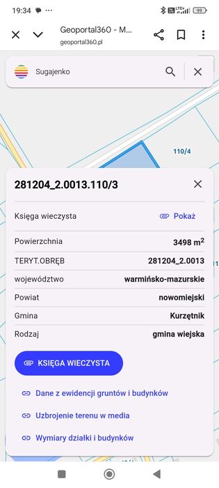 Działka budowlana  Sugajenko 35 arów z warunkami zabudowy