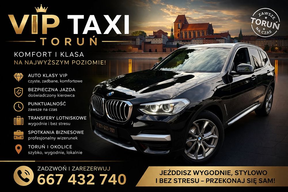 Taxi Toruń – Lotnisko / Dworzec / Transport osób 24h