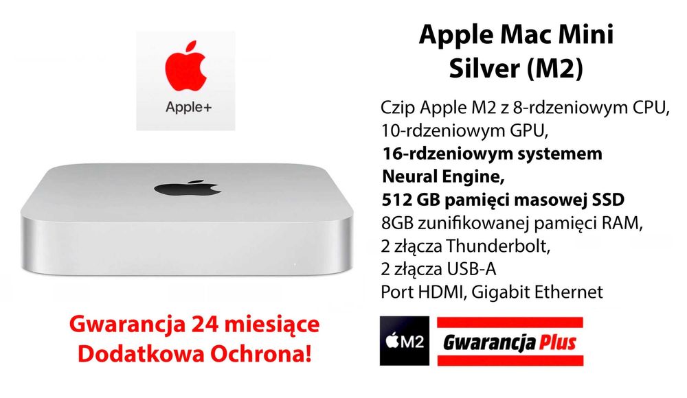 NOWY Komputer Apple MAC MINI M2 16RDZ 512GB Silver PL GW-2LATA! FV23%