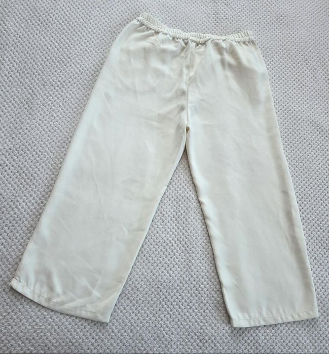 Nowe śmietankowe spodnie damskie kuloty 7/8 wysoki stan gumka w pasie