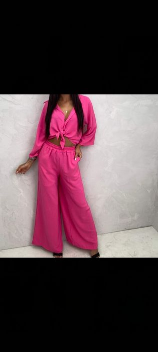Nowy komplet różowy szerokie spodnie S/m