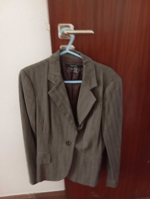 Striped Blazer in Gray and Brown Tones, Size M