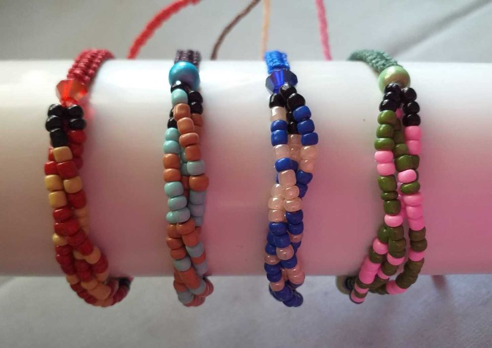 Pulseira em Macramê Código Morse Sobriedade Verde e Rosa