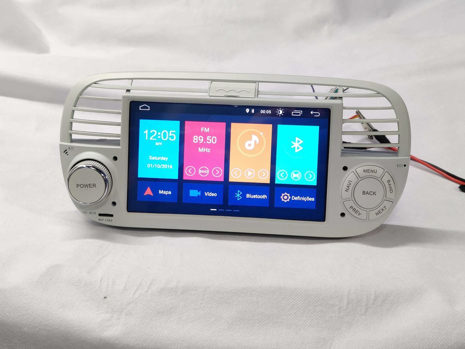 Radio 2 DIN Android 13 Fiat 500– Branco GPS WIFI CarPlay - Novo