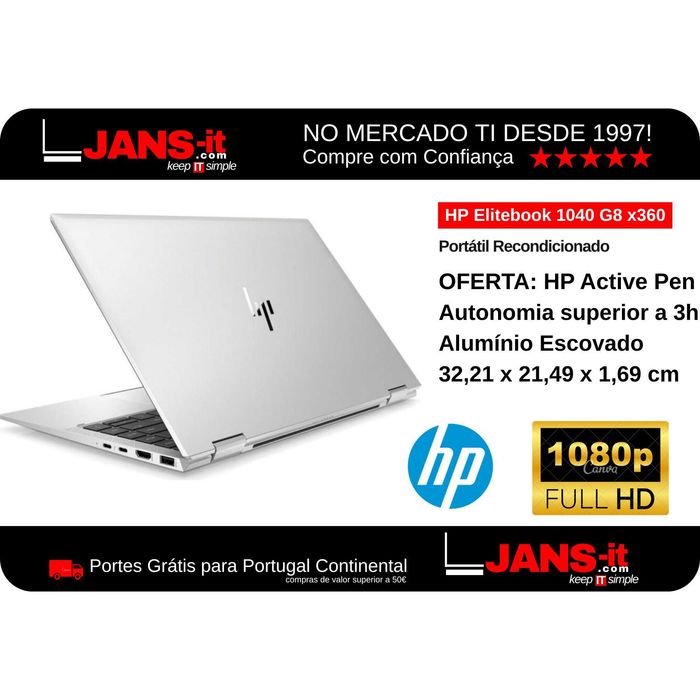 HP Elitebook 1040 G8 x360 i5-1145G7 | 16GB | SSD 512GB | 14″ FHD IPS Touch | Teclado Português