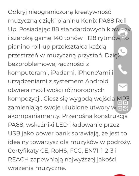 Profesjonalne silikonowe pianino zwijane 88key Konix