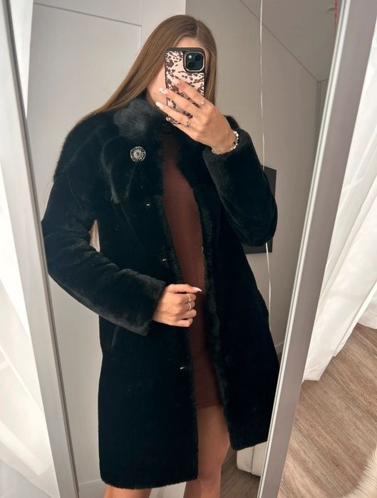 Eleganckie Futro Mykonos Czarne Piękne M