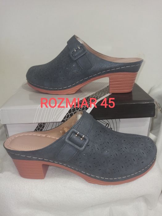 Rozm 45 Granatowe buty klapki damskie  chodaki ażurowe na słupku– Boho, Country, Cottagecore