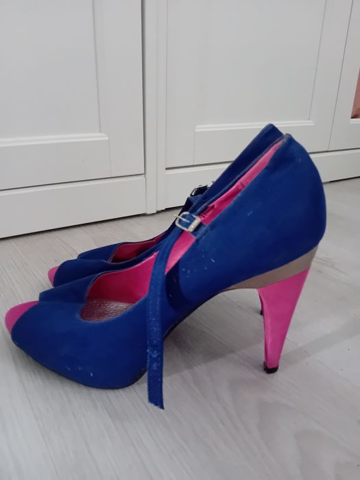 #Julia-S buty na obcasie koturnie różowe granatowe