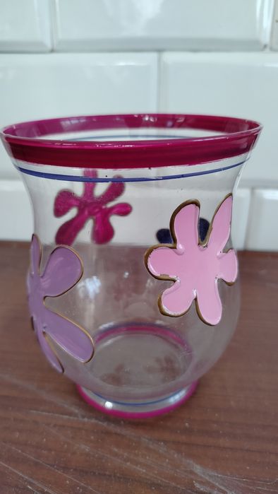 Przeźroczysty wazon stylizowany ręcznie malowany 15cm używany