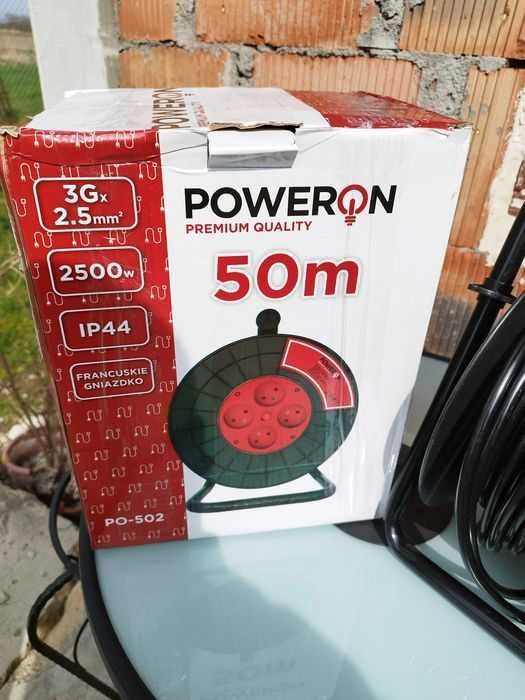 Przedłużacz Bębnowy 50 Metrów Moc 2500 W 16A 3G*2.5 mm Nowy Uziemienie