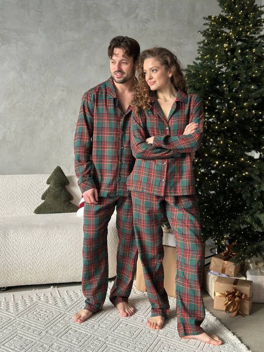 парні піжами новорічні в клітинку/піжами для сімейних фото/парний одяг