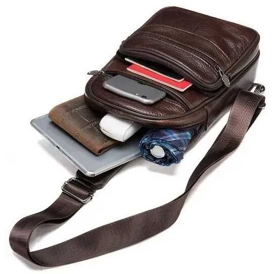 Стильна чоловіча шкіряна сумка, коричнева з натуральної шкіри, Польща