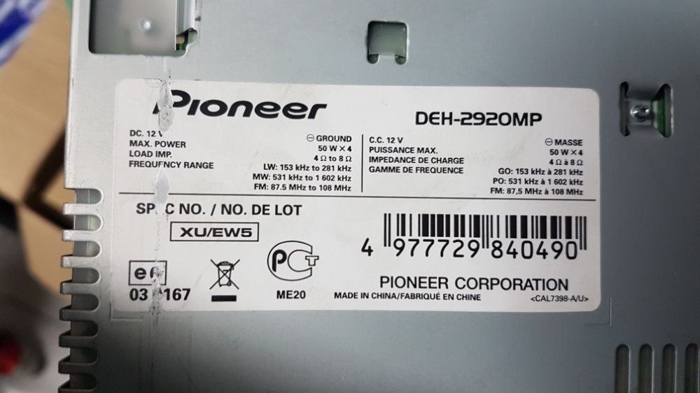 Rádio Pioneer DEH-2920MP
