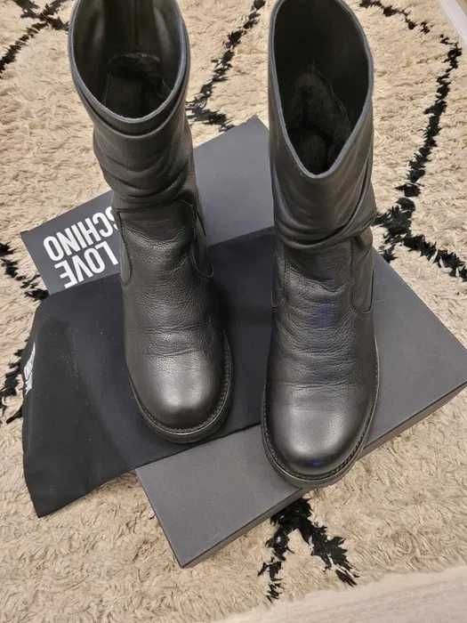 Buty Botki Love Moschino czarne serduszko 38/39 skóra naturalna