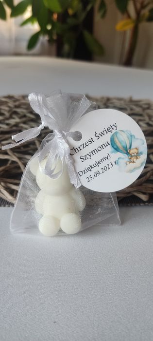 Świeczka sojowa miś podziękowanie chrzest