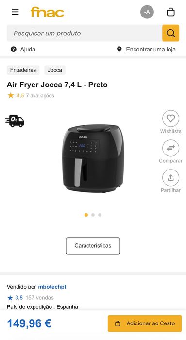 AirFryer Joca Preta 7,4L