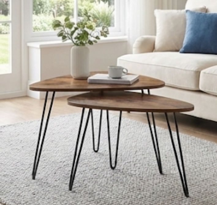 Stolik kawowy czarny metalowy zestaw 2szt LOFT, wytrzymały drewno