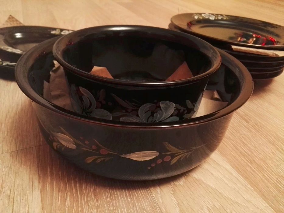 Zestaw obiadowo-kawowy czarny ręcznie malowany