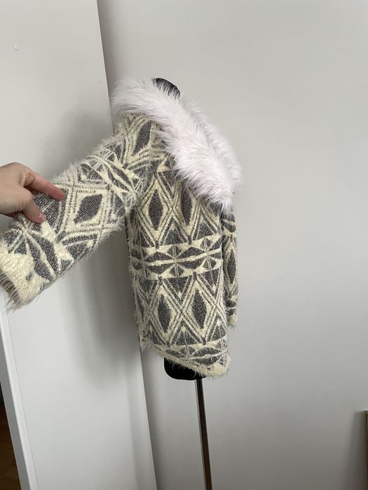 River island kardigan długi  sweter kanarkowy L 40 gruby z futrem