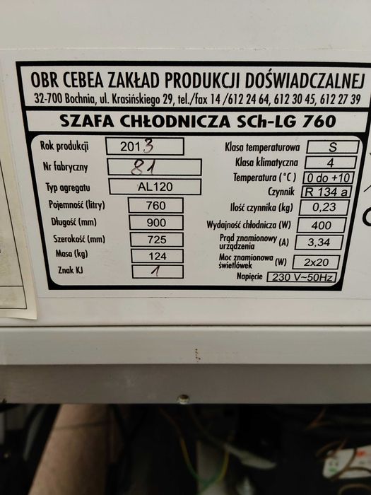 Sprzedam chłodziarkę 760 l