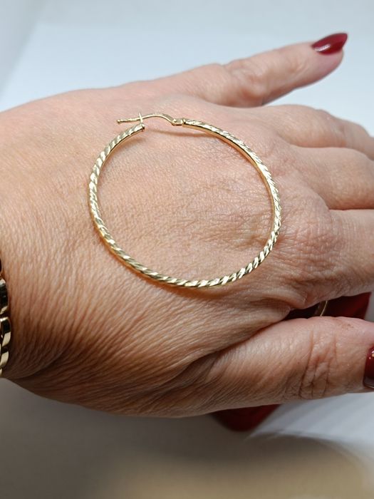 Złote kolczyki koła ze szlifem średnica 4,4cm złoto próby 585