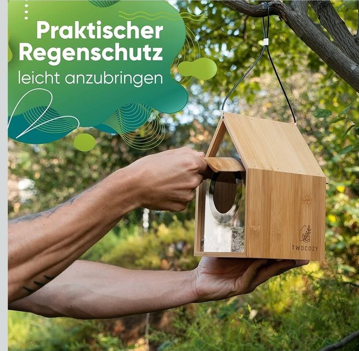 TWOCOZY Domek dla ptaków – karmnik dla ptaków do zawieszenia