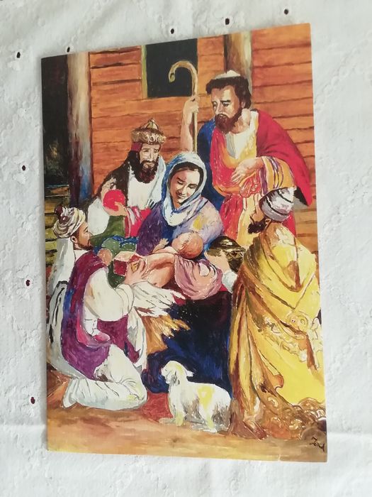 Postal de Natal, pintado com a boca, escrito