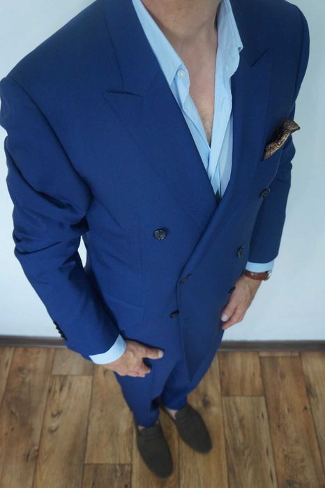 Nowy Tommy Hilfiger 50 Granatowy Garnitur Dwurzędowy Tailored Wełna Premium Elegancki