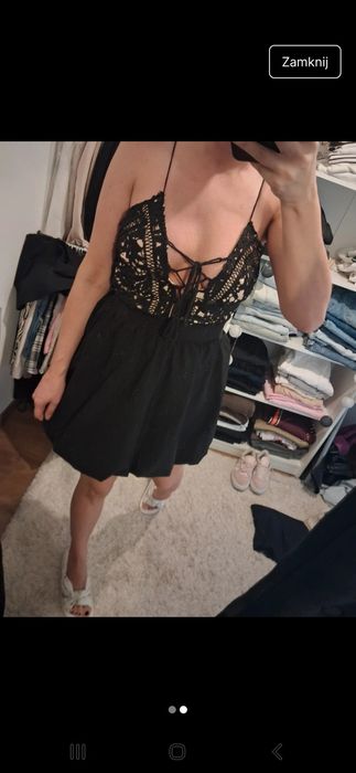 Koronkowy top mochy s 36 czarny beżowy