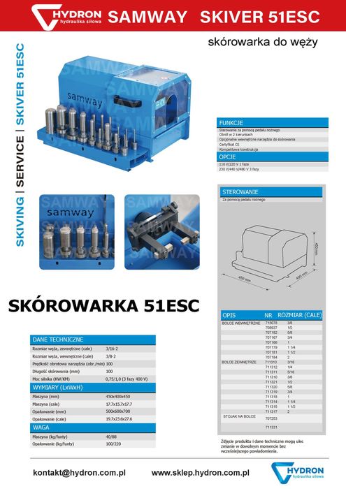 Skórowarka do węży hydraulicznych SAMWAY 51ESC + gwarancja + transport