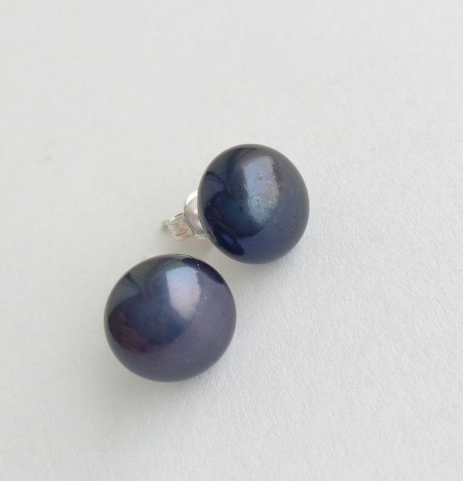 Сережки срібло 925 проби, гвоздики, натуральні темні перлини