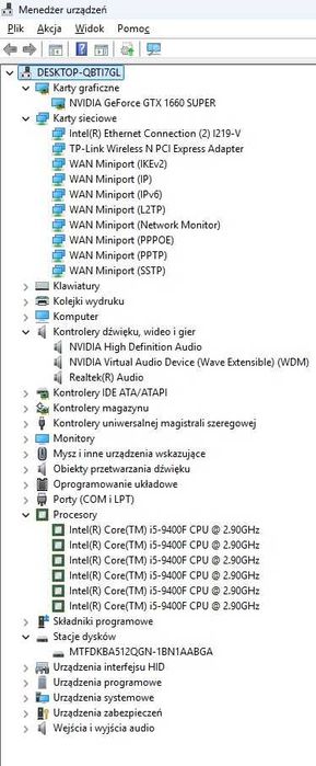 Komputer PC do grania i5-9400F 16GB RAM 512GB SSD GTX1660 Super Windows 11 WiFi