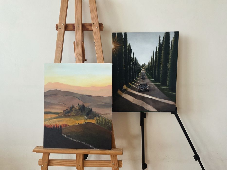 Obraz Pejzaż Toskania 40x50cm płyta malarska - ręcznie malowany