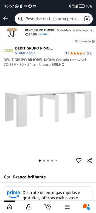 Mesa de jantar extensível. Cor branca.