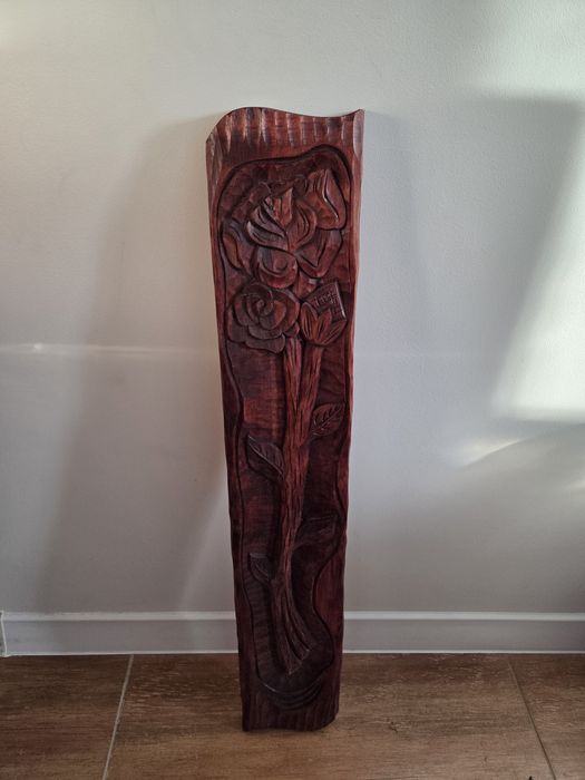 Rzeźba w drewnie (obraz) - Róża 14x77x3 cm możliwość zawieszenia
