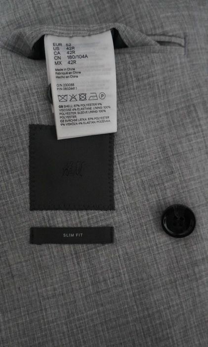 Marynarka Dwurzędowy H&M Rozmiar 52 Kolor Szary Jasny Slim Fit