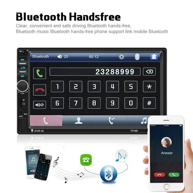 Rádio 2Din 7018B Bluetooth MirrorLink USB cartão controle volante NOVO