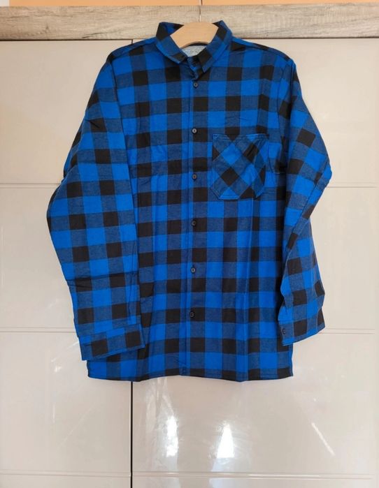 koszula flanelowa sara workwear w kratę niebiesko-czarna bawełna nowa