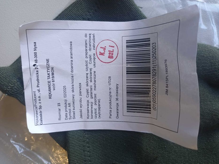 Rękawice taktyczne zielone wzór 619/MON rozmiar 23