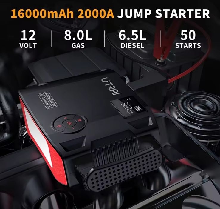 Urządzenie rozruchowe UTRAI, nowe 4 2000A, 16000mAh, z kompresorem