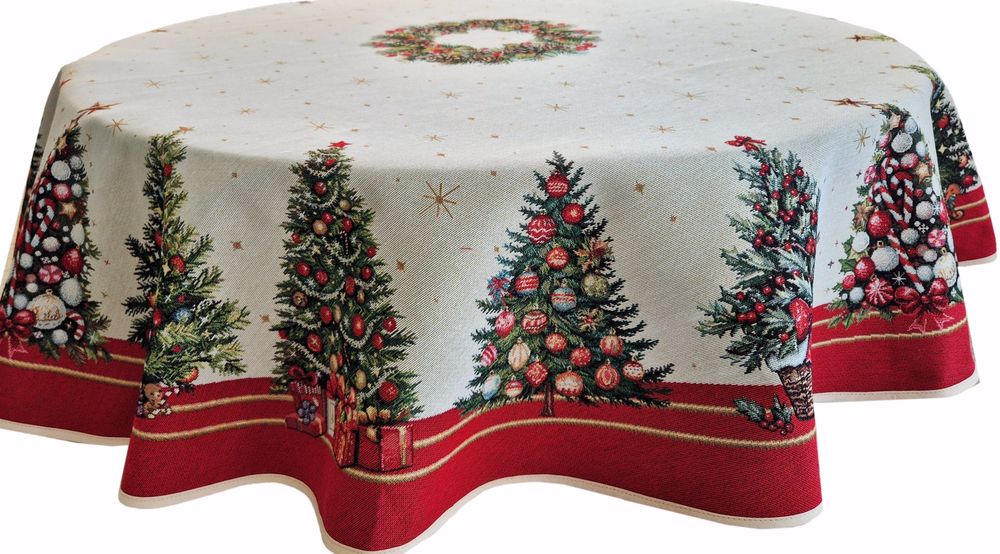 Obrus okrągły 140 cm świąteczny gobelinowy 4120