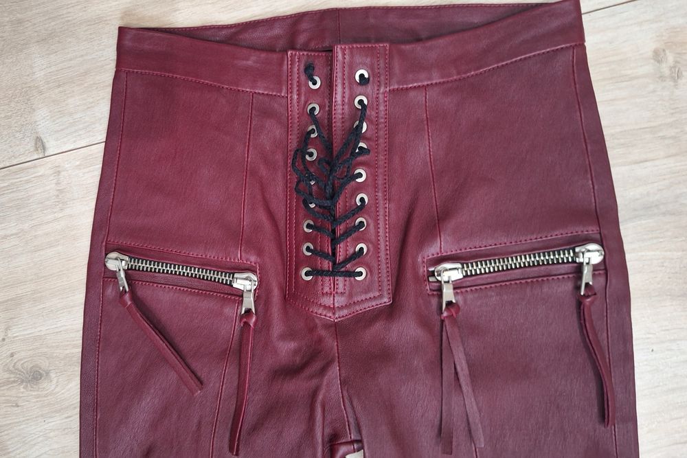 Balmain skórzane spodnie Burgund r. 26 XS