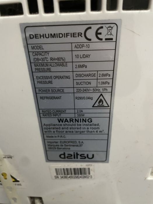 Desumidificador daitsu 10l 220-240V