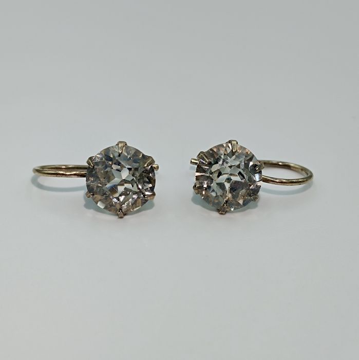 Винтажные советские серебряные серьги 875 пробы в позолоте с хрусталем