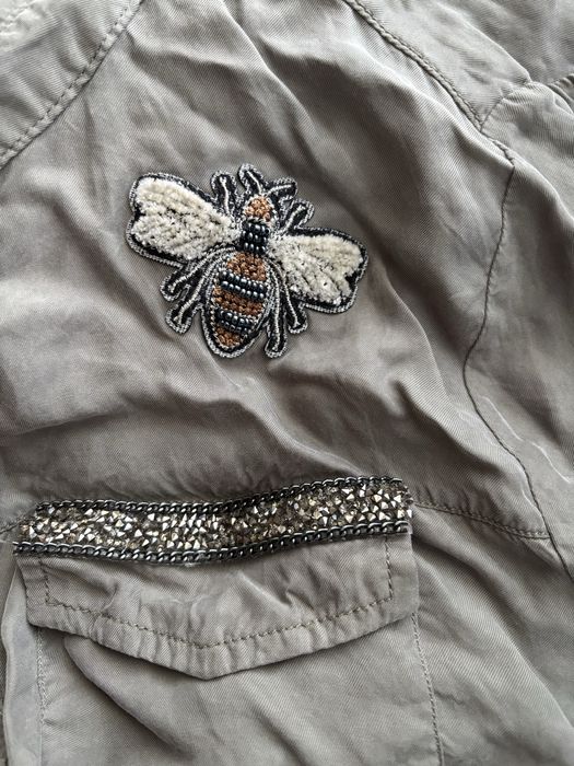 Bluzka koszulowa cupro wiskoza ornamenty cekiny khaki