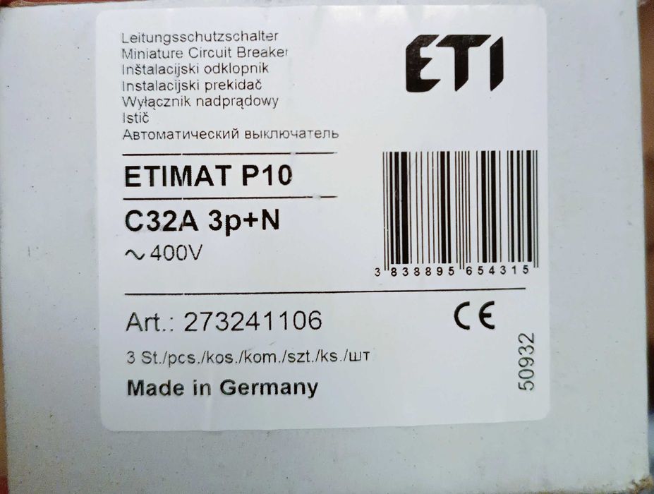 Disjuntor Diferencial ETIMAT P10 C10A 1p+N e ETIMAT P10 C32A 3p+N