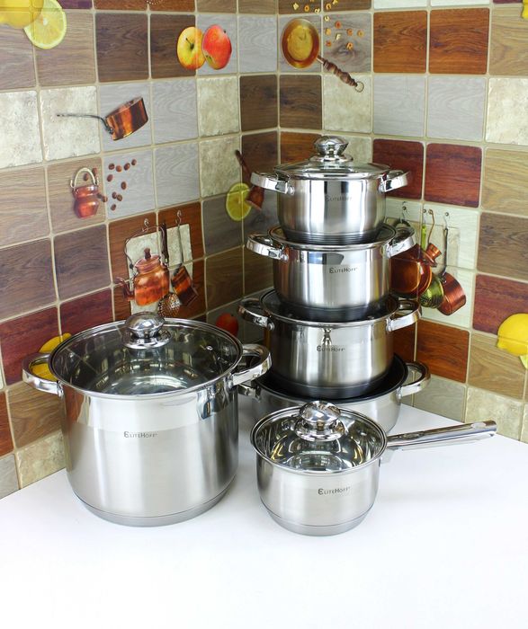 Zestaw Garnków i Patelni – 12 Elementów, Ciężkie, Eleganckie, Indukcja
