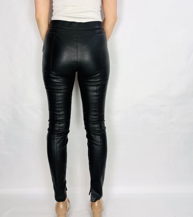 Czarne spodnie skórzane z przeszyciami S 36